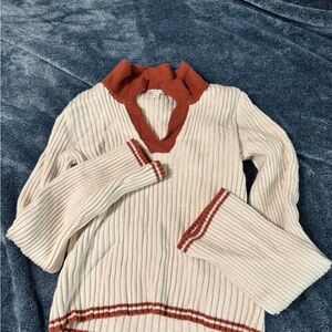 Gianni Bini Cream and Rust V-Neck Sweater